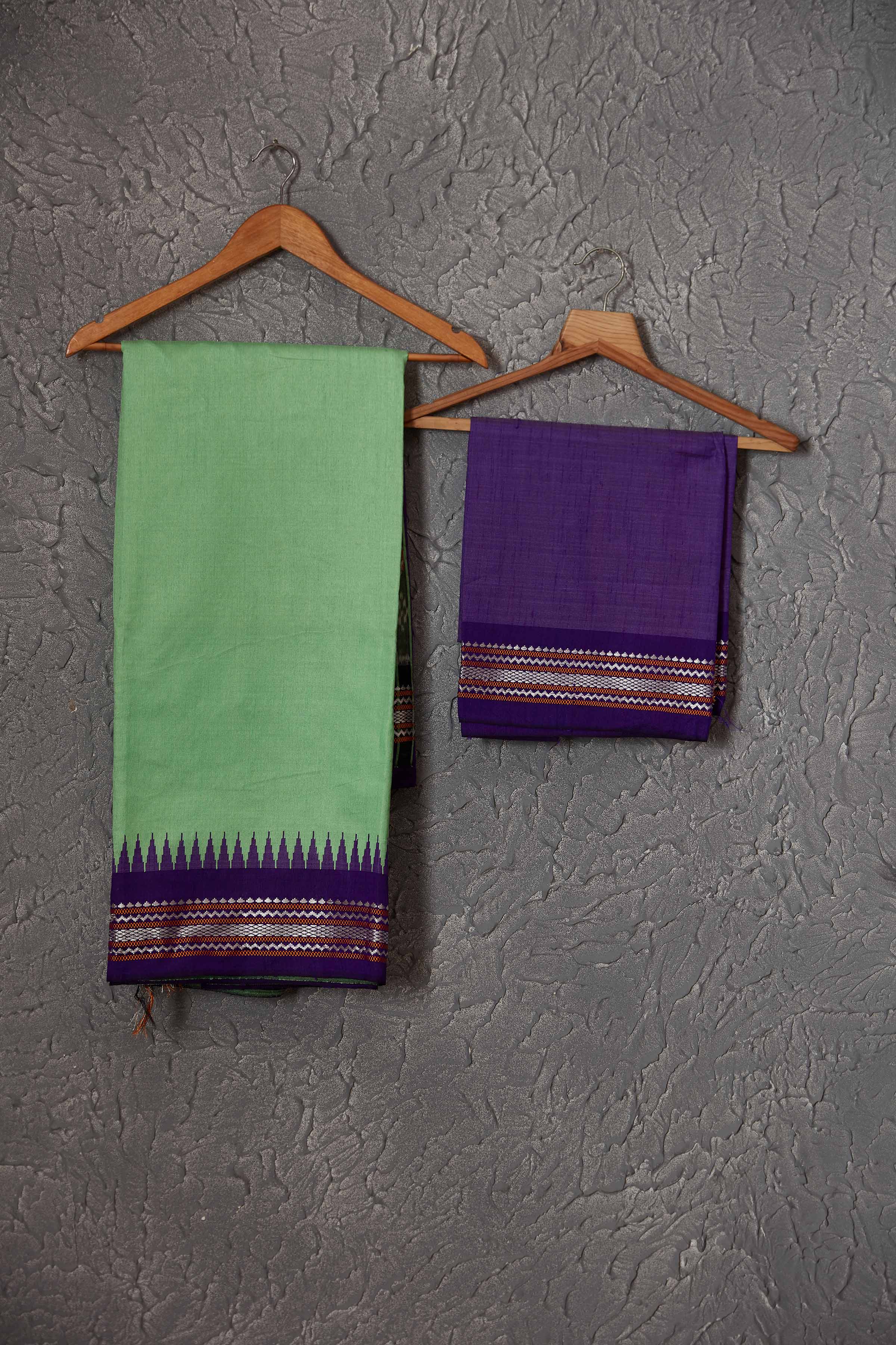 Shop beautiful mint green tussar silk sari online in USA with purple border and pallu. Get festive ready in beautiful Kanchipuram silk saris, pure silk sarees, soft silk sarees, tussar silk saris, handwoven sarees, chanderi silk sarees from Pure Elegance Indian fashion store in USA.-blouse