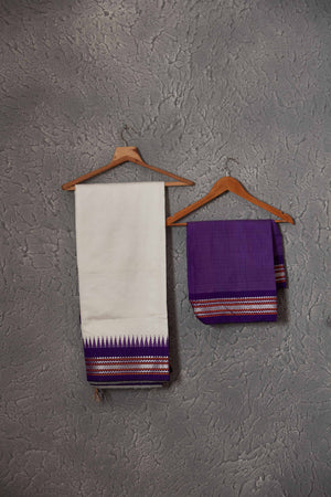 Shop white tussar silk saree online in USA with purple border and pallu. Get festive ready in beautiful Kanchipuram silk saris, pure silk sarees, soft silk sarees, tussar silk saris, handwoven sarees, chanderi silk sarees from Pure Elegance Indian fashion store in USA.-blouse