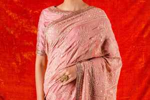 Buy beautiful dusty pink embroidered handloom saree online in USA with saree blouse. Be the talk of parties and weddings with exquisite designer sarees, embroidered sarees from Pure Elegance Indian clothing store in USA. Shop online now.-front