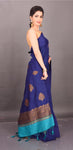 Shop stunning blue Muga Banarasi saree online in USA with zari buta. Be the talk of parties and weddings with exquisite designer sarees, embroidered sarees, pure silk saris, handwoven sarees from Pure Elegance Indian clothing store in USA.Shop online now.-full view