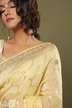 Shop lemon yellow embroidered organza sari online in USA with zari jaal. Make a fashion statement at weddings with stunning designer sarees, embroidered sarees with blouse, wedding sarees, handloom sarees from Pure Elegance Indian fashion store in USA.-saree