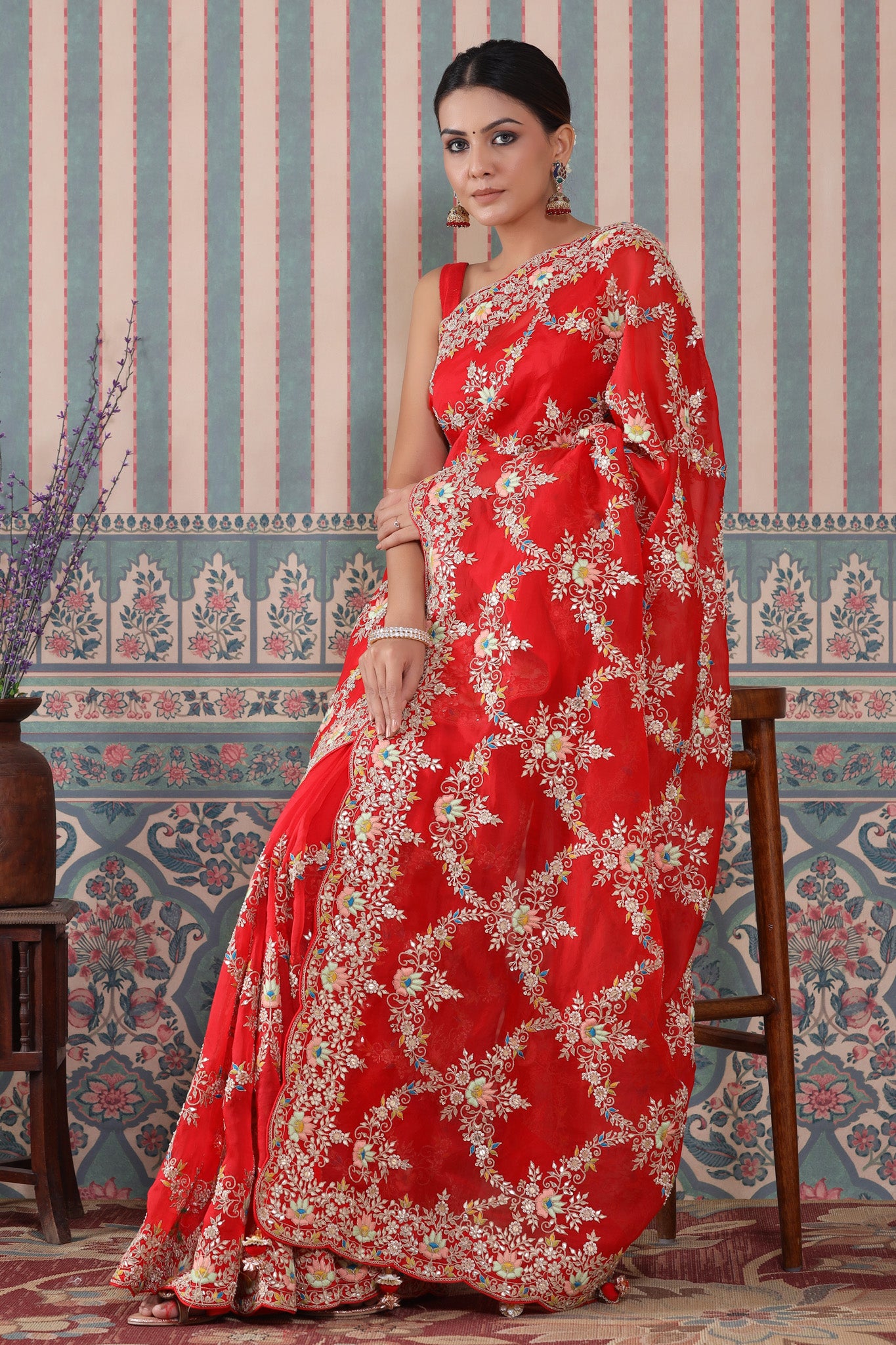 Shop stunning red heavy embroidery organza sari online in USA. Make a fashion statement at weddings with stunning designer sarees, embroidered sarees with blouse, wedding sarees, handloom sarees from Pure Elegance Indian fashion store in USA.-saree