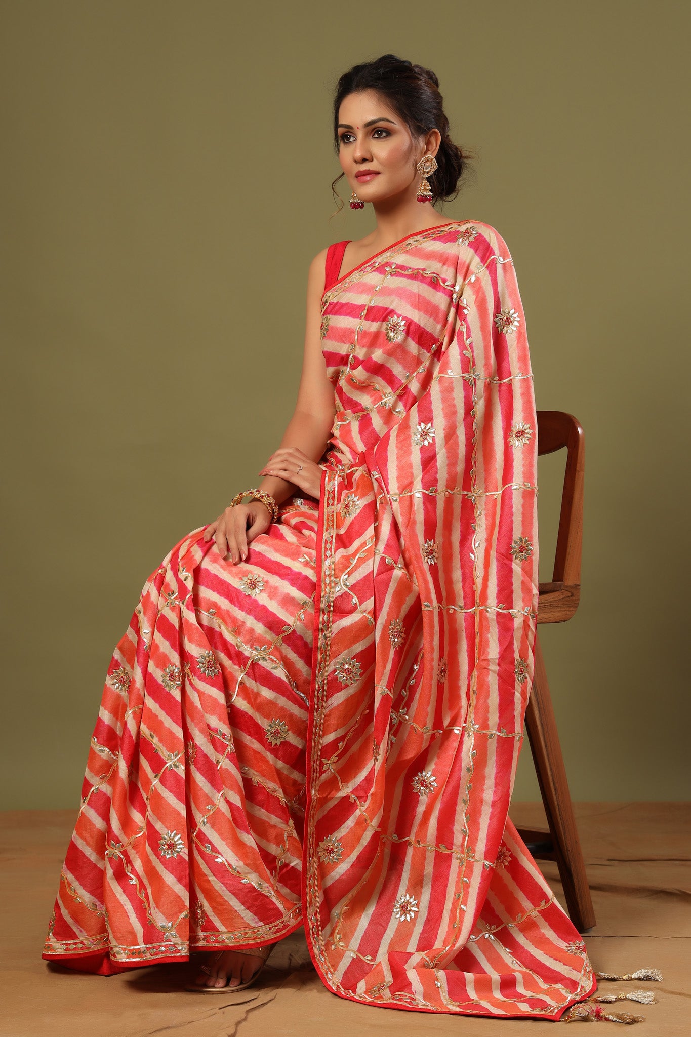 Shop light pink gota work striped organza sari online in USA. Make a fashion statement at weddings with stunning designer sarees, embroidered sarees with blouse, wedding sarees, handloom sarees from Pure Elegance Indian fashion store in USA.-saree