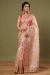 Shop light pink hand embroidery organza sari online in USA. Make a fashion statement at weddings with stunning designer sarees, embroidered sarees with blouse, wedding sarees, handloom sarees from Pure Elegance Indian fashion store in USA.-full view