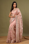 Shop light pink mirror and gota work organza sari online in USA. Make a fashion statement at weddings with stunning designer sarees, embroidered sarees with blouse, wedding sarees, handloom sarees from Pure Elegance Indian fashion store in USA.-full view