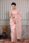 Buy stunning light pink embroidered organza sari online in USA. Make a fashion statement at weddings with stunning designer sarees, embroidered sarees with blouse, wedding sarees, handloom sarees from Pure Elegance Indian fashion store in USA.-full view