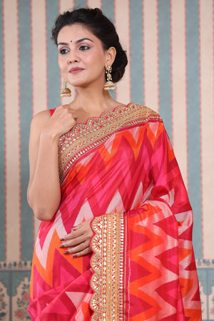 Buy beautiful multicolor Banarasi silk sari online in USA with embroidered border. Make a fashion statement at weddings with stunning designer sarees, embroidered sarees with blouse, wedding sarees, handloom sarees from Pure Elegance Indian fashion store in USA.-closeup