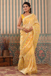Shop pink and yellow organza sari online in USA with gota work. Make a fashion statement at weddings with stunning designer sarees, embroidered sarees with blouse, wedding sarees, handloom sarees from Pure Elegance Indian fashion store in USA.-full view