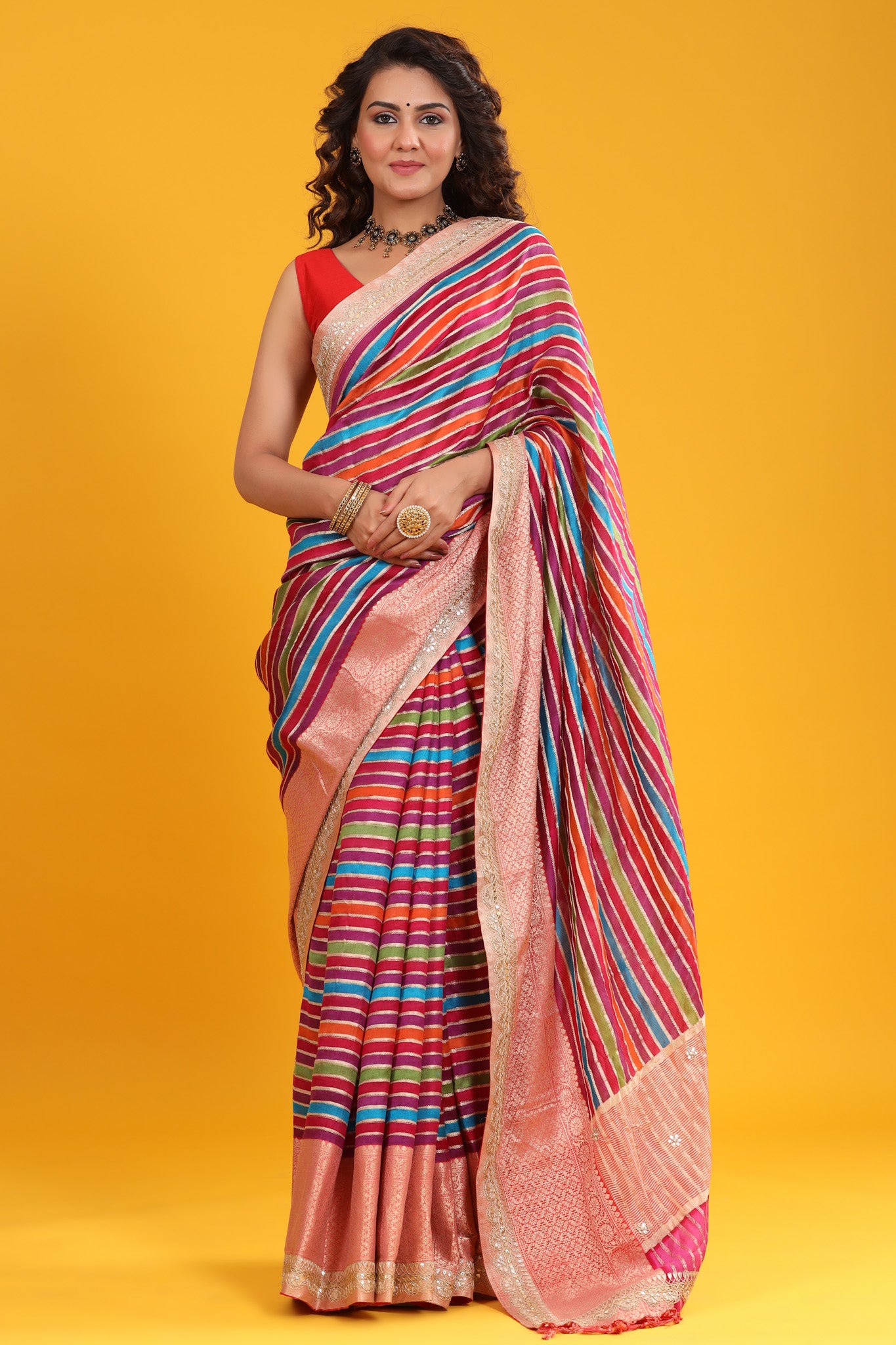 Buy multicolor tussar silk saree online in USA with embroidered zari border. Make a fashion statement at weddings with stunning designer sarees, embroidered sarees with blouse, wedding sarees, handloom sarees from Pure Elegance Indian fashion store in USA.-saree