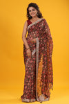 Shop beautiful maroon floral georgette saree online in USA with embroidered border. Make a fashion statement at weddings with stunning designer sarees, embroidered sarees with blouse, wedding sarees, handloom sarees from Pure Elegance Indian fashion store in USA.-full view
