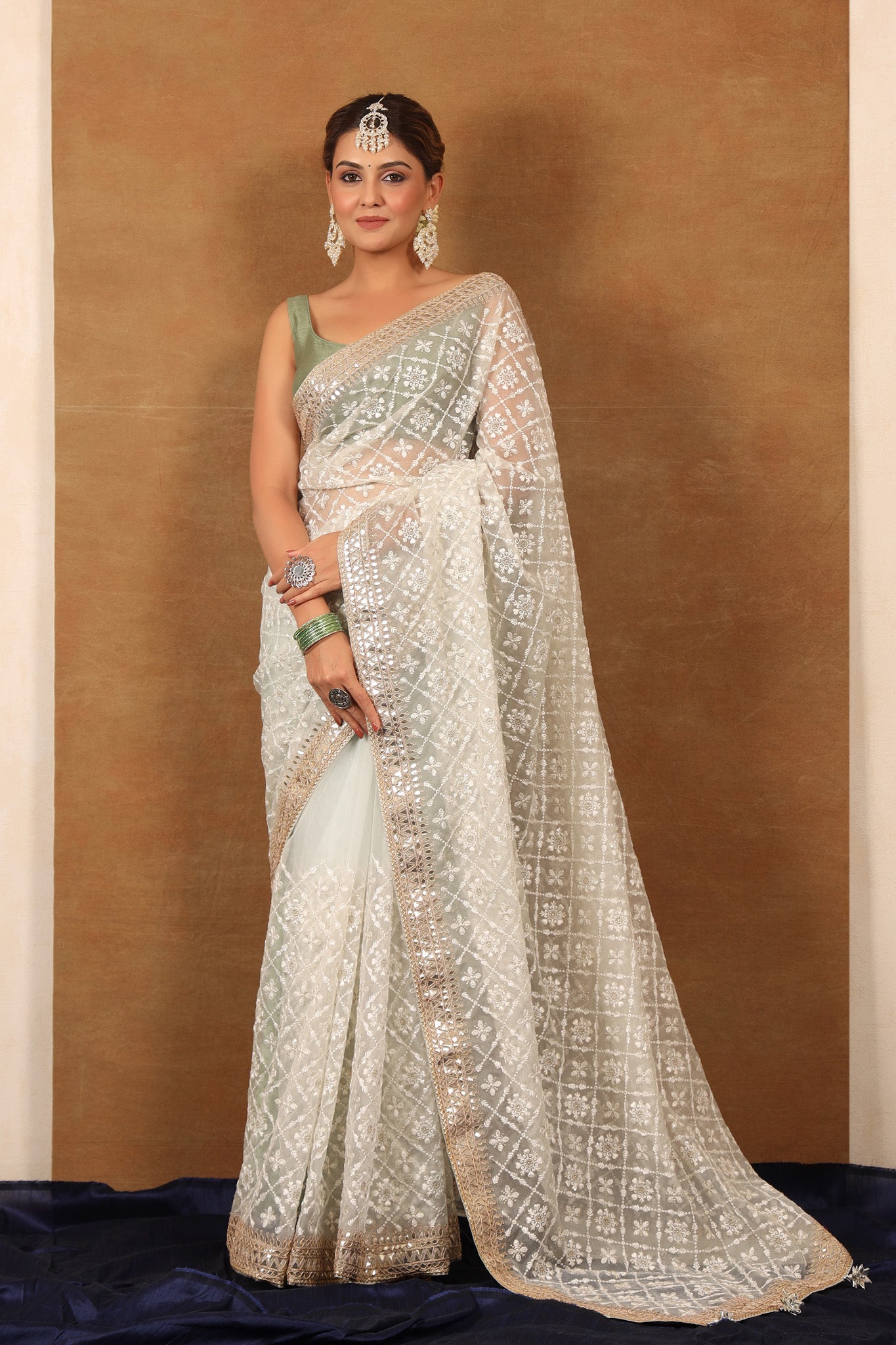 Buy Powder White Saree In Cotton Silk With Woven Golden Stripe Detailing  And Unstitched Blouse Online - Kalki Fashion