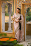 Shop powder pink embroidered tissue silk saree online in USA with blouse. Make a fashion statement at weddings with stunning designer sarees, embroidered sarees with blouse, wedding sarees, handloom sarees from Pure Elegance Indian fashion store in USA.-full view