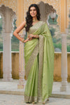 Buy beautiful pista green embroidered tussar georgette saree online in USA with saree blouse. Make a fashion statement at weddings with stunning designer sarees, embroidered sarees with blouse, wedding sarees, handloom sarees from Pure Elegance Indian fashion store in USA.-full view