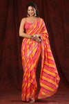 Shop multicolor stripes crepe sari online in USA with embroidered border. Make a fashion statement at weddings with stunning designer sarees, embroidered sarees with blouse, wedding sarees, handloom sarees from Pure Elegance Indian fashion store in USA.-full view