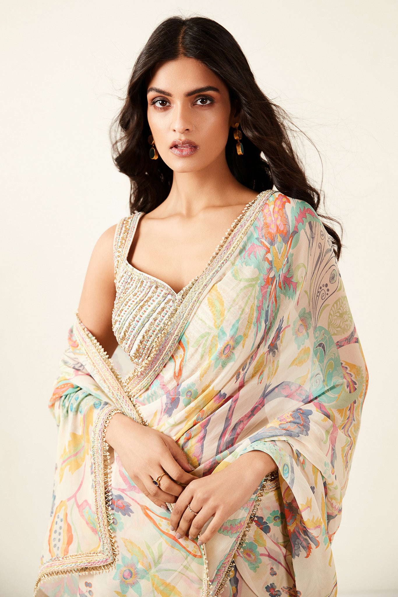 Shop Look your best in this beautiful multi-color printed saree with a beautiful blouse. Dazzle on weddings and special occasions with exquisite Indian designer dresses, sharara suits, Anarkali suits, bridal lehengas, and sharara suits from Pure Elegance Indian clothing store in the USA. Shop online from Pure Elegance.