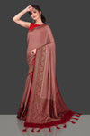 Buy charming dusty pink georgette Banarasi saree online in USA with red zari border. Shop beautiful Banarasi sarees, georgette sarees, pure muga silk sarees in USA from Pure Elegance Indian fashion boutique in USA. Get spoiled for choices with a splendid variety of Indian saris to choose from! Shop now.-full view