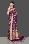 Shop purple Banarasi georgette saree online in USA with floral zari jaal. Shop beautiful Banarasi georgette sarees, tussar sarees, pure muga silk saris in USA from Pure Elegance Indian fashion boutique in USA. Get spoiled for choices with a splendid variety of Indian sarees to choose from! Shop now.-full view