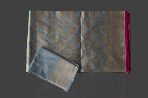 Shop gorgeous steel blue tussar georgette sari online in USA with silver zari work. Keep it elegant with georgette sarees, Banarasi silk sarees, handwoven sarees from Pure Elegance Indian fashion boutique in USA. We bring a especially curated collection of ethnic sarees for Indian women in USA under one roof!-blouse