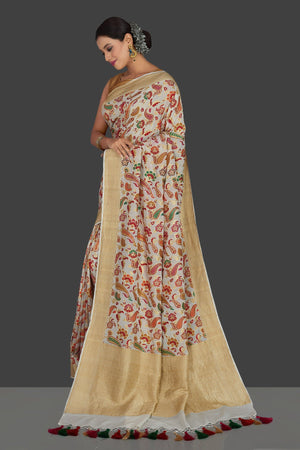 Shop exquisite off-white georgette Banarasi saree online in USA with zari minakari floral work. Radiate elegance with georgette sarees, Banarasi sarees, handwoven sarees from Pure Elegance Indian fashion boutique in USA. We bring a especially curated collection of ethnic sarees for Indian women in USA under one roof!-pallu