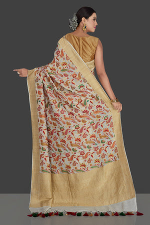 Shop exquisite off-white georgette Banarasi saree online in USA with zari minakari floral work. Radiate elegance with georgette sarees, Banarasi sarees, handwoven sarees from Pure Elegance Indian fashion boutique in USA. We bring a especially curated collection of ethnic sarees for Indian women in USA under one roof!-back