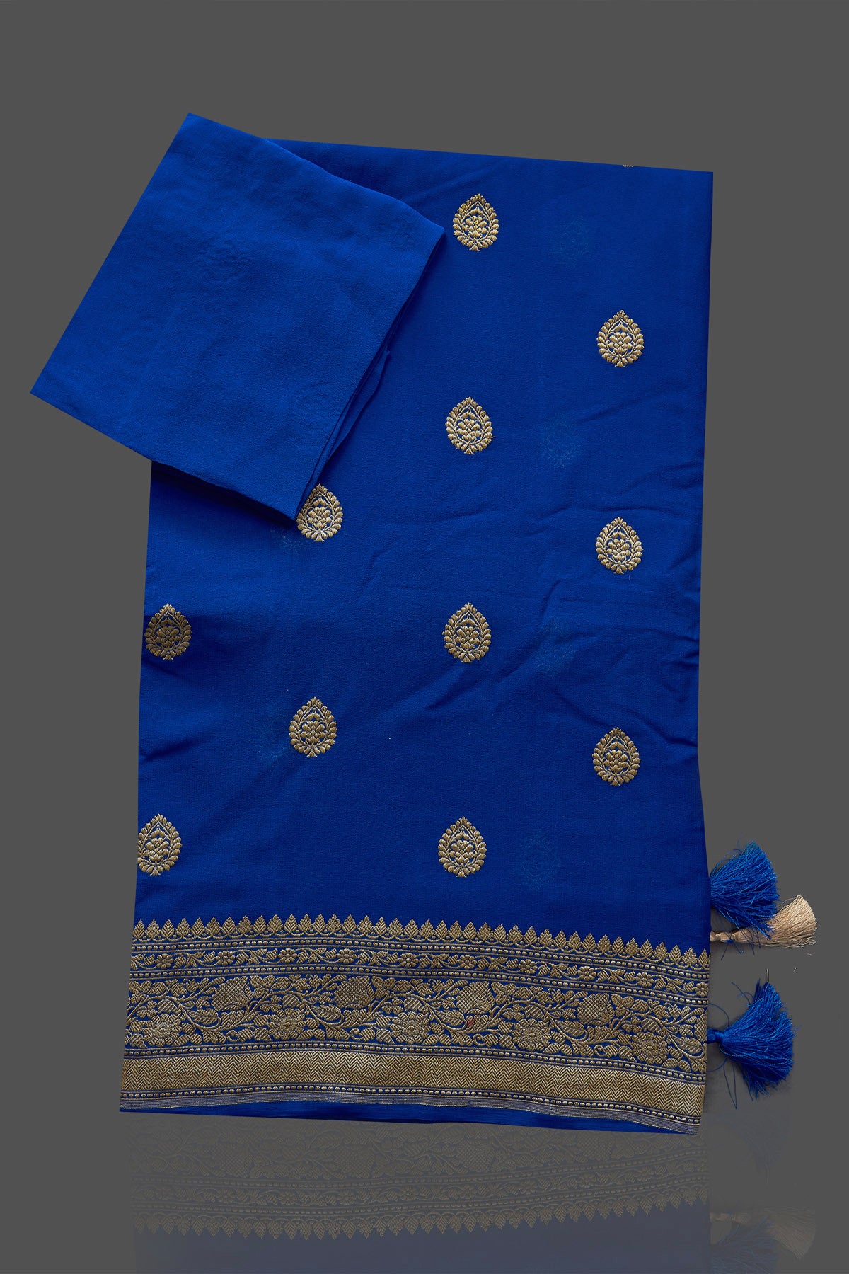 Shop beautiful indigo blue georgette Banarasi saree online in USA with zari border. Radiate elegance with georgette sarees, Banarasi sarees, handwoven sarees from Pure Elegance Indian fashion boutique in USA. We bring a especially curated collection of ethnic sarees for Indian women in USA under one roof!-blouse
