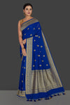 Shop beautiful indigo blue georgette Banarasi saree online in USA with zari border. Radiate elegance with georgette sarees, Banarasi sarees, handwoven sarees from Pure Elegance Indian fashion boutique in USA. We bring a especially curated collection of ethnic sarees for Indian women in USA under one roof!-full view