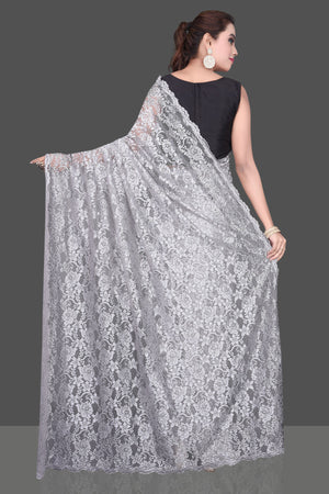 Shop beautiful light grey stone work designer lace saree online in USA. Be the talk of the parties and special occasions with stunning embroidered sarees, designer saris, pure silk sarees, fancy sarees from Pure Elegance Indian fashion store in USA.-back