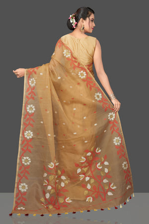 Buy gorgeous beige resham Jamdani sari online in USA. Flaunt Indian fashion in USA with a stunning collection of handwoven sarees, cotton saris, pure silk sarees, printed saris in USA from Pure Elegance Indian saree store in USA.-back