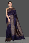 Buy beautiful navy tussar Banarasi saree online in USA with antique zari border. Go for stunning Indian designer sarees, georgette sarees, handwoven saris, embroidered sarees for festive occasions and weddings from Pure Elegance Indian clothing store in USA.-full view