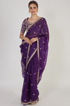 Buy beautiful purple zardozi work organza saree online in USA with saree blouse. Make a fashion statement on festive occasions and weddings with designer sarees, designer suits, Indian dresses, Anarkali suits, palazzo suits, designer gowns, sharara suits, embroidered sarees from Pure Elegance Indian fashion store in USA.-full view