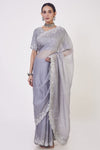Buy stunning grey embroidered organza saree online in USA with saree blouse. Make a fashion statement on festive occasions and weddings with designer sarees, designer suits, Indian dresses, Anarkali suits, palazzo suits, designer gowns, sharara suits, embroidered sarees from Pure Elegance Indian fashion store in USA.-full view