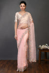 Buy stunning peach pearl and resham work organza sari online in USA. Make a fashion statement on festive occasions and weddings with designer sarees, designer suits, Indian dresses, Anarkali suits, palazzo suits, designer gowns, sharara suits, embroidered sarees from Pure Elegance Indian fashion store in USA.-full view