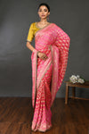 Buy fuschia pink gota and stone work bandhej sari online in USA with blouse. Make a fashion statement on festive occasions and weddings with designer sarees, designer suits, Indian dresses, Anarkali suits, palazzo suits, designer gowns, sharara suits, embroidered sarees from Pure Elegance Indian fashion store in USA.-full view