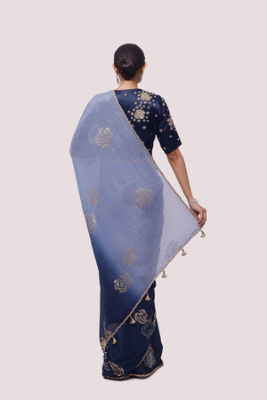 Buy two-tone embroidered chinon saree online in USA with saree blouse. Make a fashion statement on festive occasions and weddings with designer sarees, designer suits, Indian dresses, Anarkali suits, palazzo suits, designer gowns, sharara suits, embroidered sarees from Pure Elegance Indian fashion store in USA.-back