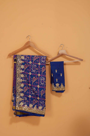 Shop stunning purple embroidered Patola silk saree online in USA. Look royal at weddings and festive occasions in exquisite designer sarees, handwoven sarees, pure silk saris, Banarasi sarees, Kanchipuram silk sarees from Pure Elegance Indian saree store in USA. -blouse