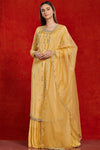 Shop beautiful yellow mirror work chiffon sharara suit online in USA with dupatta. Make a fashion statement on festive occasions and weddings with designer suits, Indian dresses, Anarkali suits, palazzo suits, designer gowns, sharara suits from Pure Elegance Indian fashion store in USA.-full view