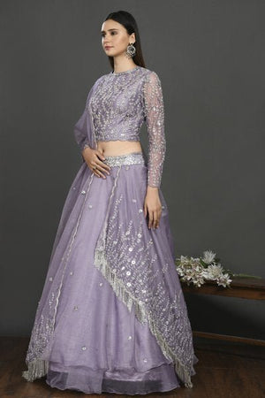 30Z149-RO mauve organza Lehenga with dupatta