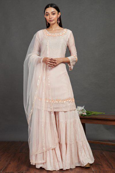 50Z287-RO Beige Sharara Suit with Dupatta