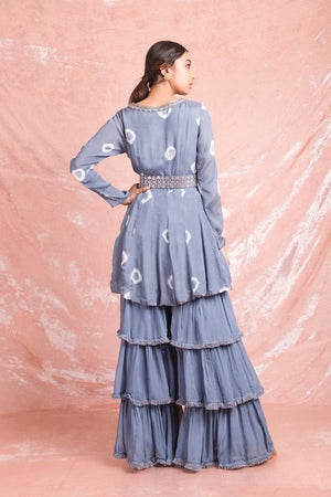 Buy contemporary grey embroidered and printed chiffon designer suit online in USA. Champion ethnic fashion on weddings and festivals with a stunning collection of designer Indian dresses, Indowestern outfits, salwar suits, Anarkali suits from Pure Elegance Indian fashion store in USA.-back