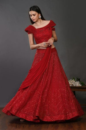 30Z143-RO red organza Lehenga with dupatta