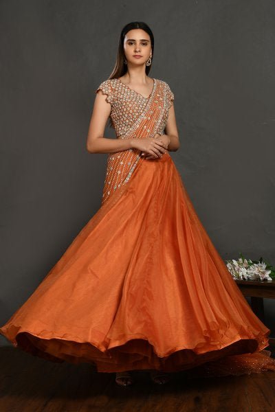 30Z171-RO orange organza Lehenga with dupatta