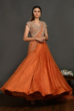 30Z171-RO orange organza Lehenga with dupatta