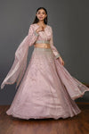 Buy beautiful pink organza lehenga online in USA with dupatta. Shop beautiful designer lehengas, wedding lehengas, Indian dresses, designer suits for special occasions from Pure Elegance Indian clothing store in USA.-full view