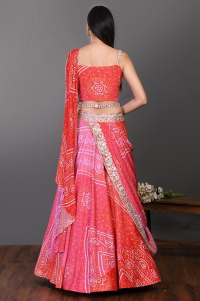 30Z136-RO red chiffon Lehenga with dupatta