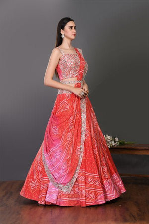 30Z136-RO red chiffon Lehenga with dupatta