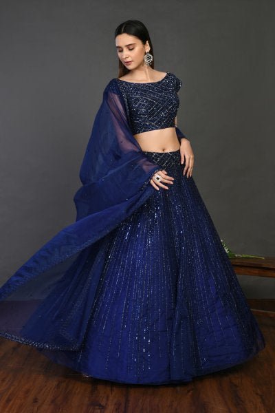 30Z175-RO blue organza Lehenga with dupatta