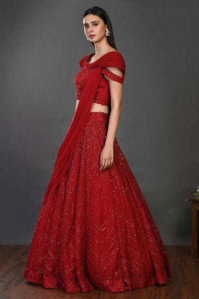 30Z143-RO red organza Lehenga with dupatta