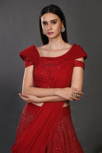 30Z143-RO red organza Lehenga with dupatta