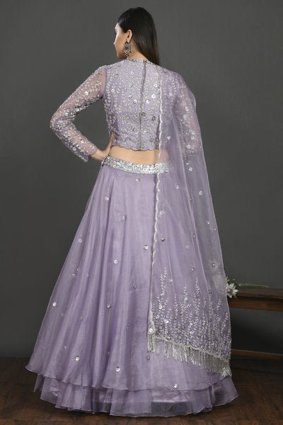 30Z149-RO mauve organza Lehenga with dupatta