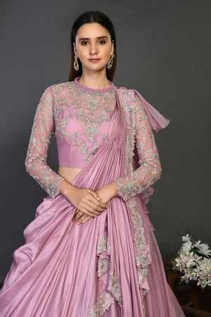 30Z160-RO pink organza Lehenga with dupatta